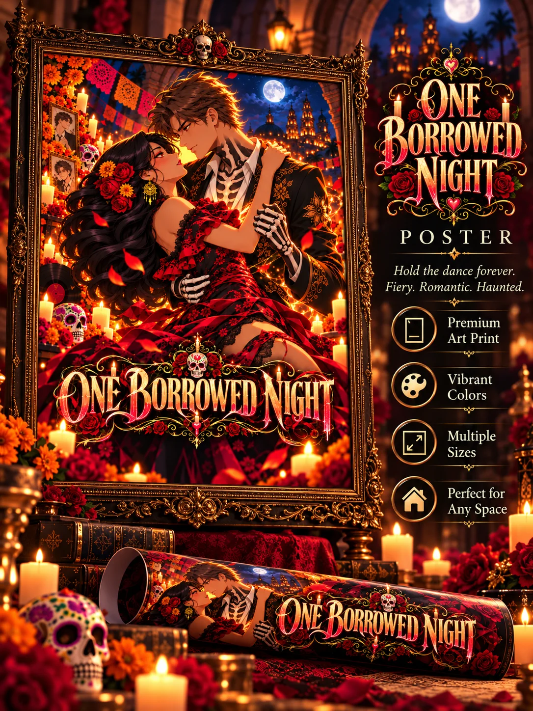 One Borrowed Night 🌹 | Gothic Día de los Muertos Anime Poster product image (1)