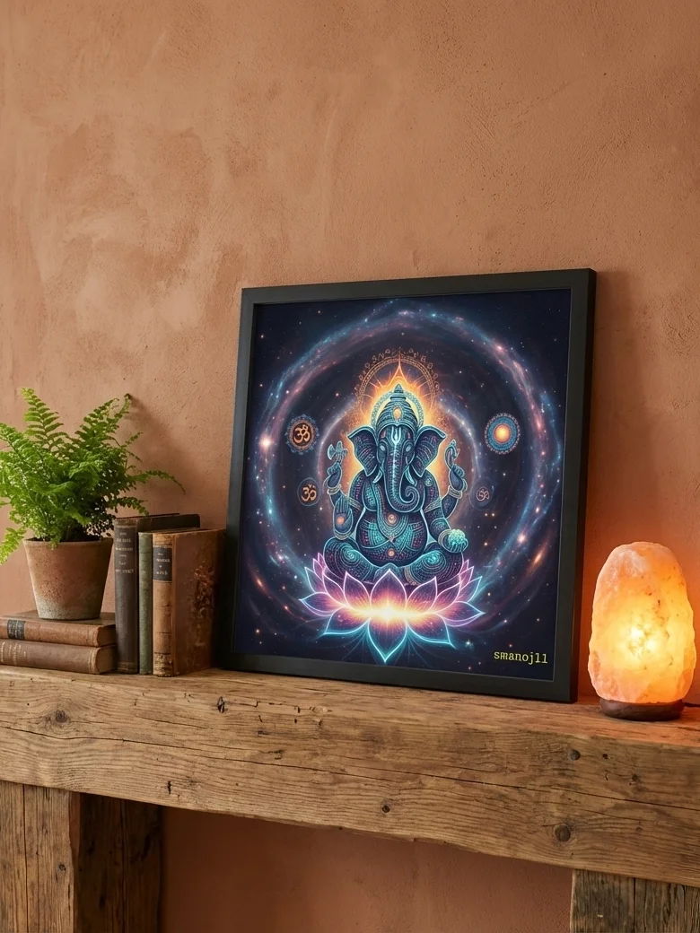 Cosmic Ganapati – Neon Nebula Ganesha Art product image (1)