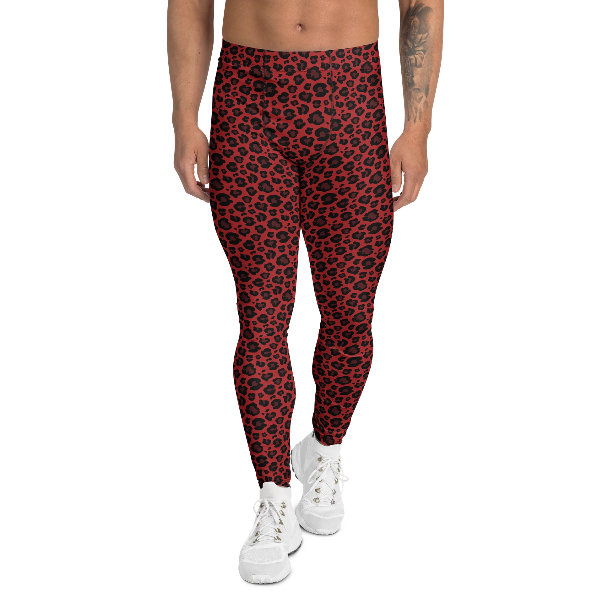 Bold Red Leopard Print Men's Leggings product image (1)