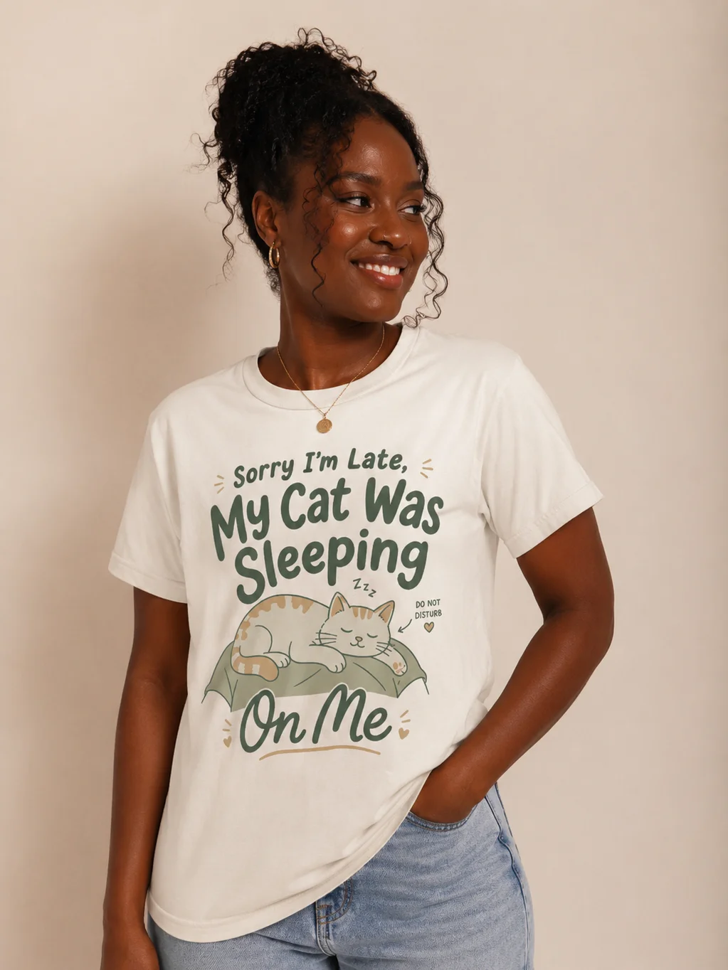 Sorry I’m Late My Cat Was Sleeping On Me T-Shirt | Funny Cat Lover Tee product image (1)