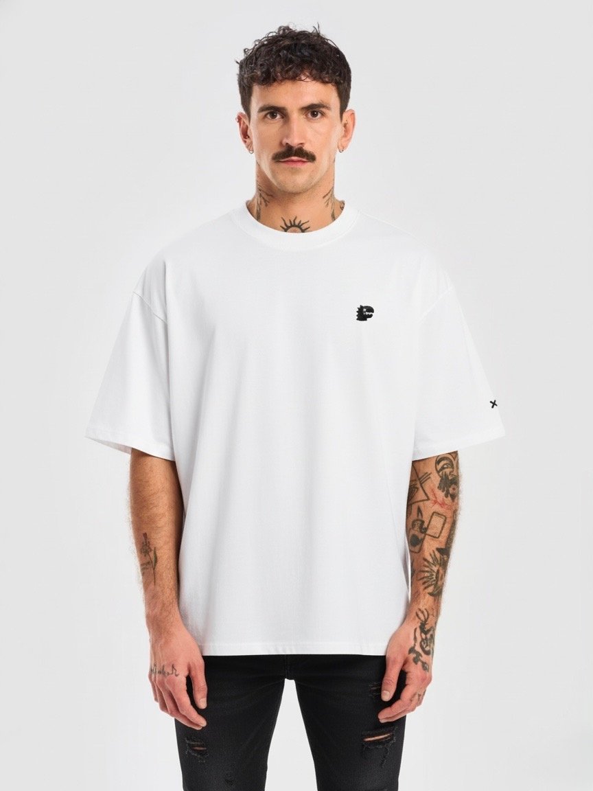 FMB ∣ JETLAG DINO Left Chest Embroidered Oversized Tee White product image (5)