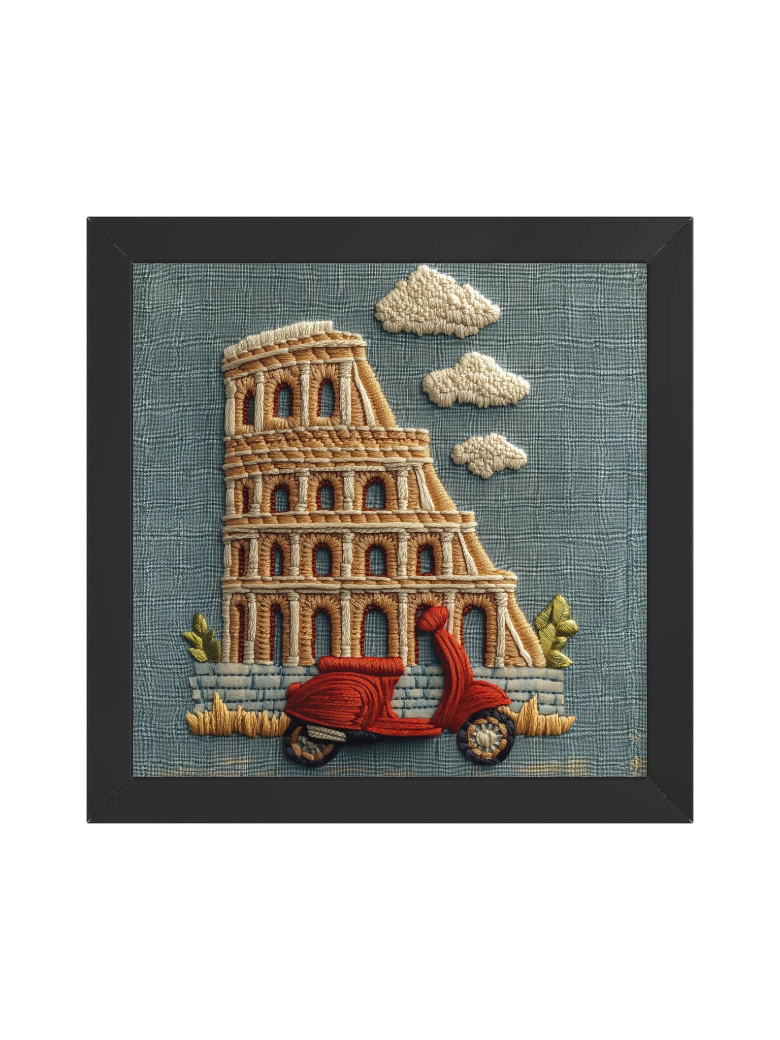 A Roman Ride | Embroidery-Style Wall Art — Framed Print product image (1)
