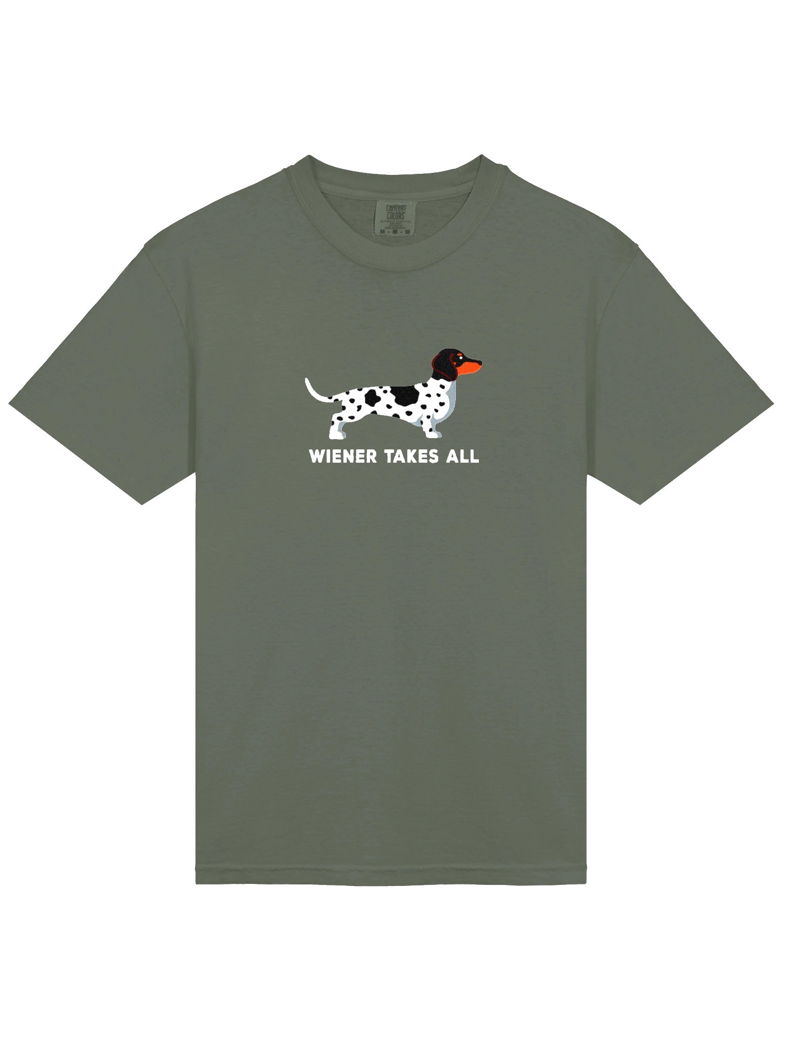 Wiener Takes All T-Shirt(Embroidered) of a Dachshund(Piebald Black) product image (6)