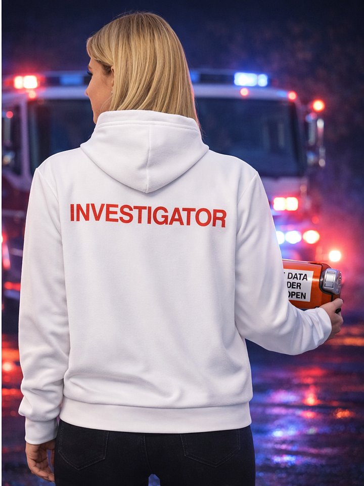 Fliegerjacke Unisex mit MaydayFile Logo und orangen Investigator-Schriftzug product image (1)