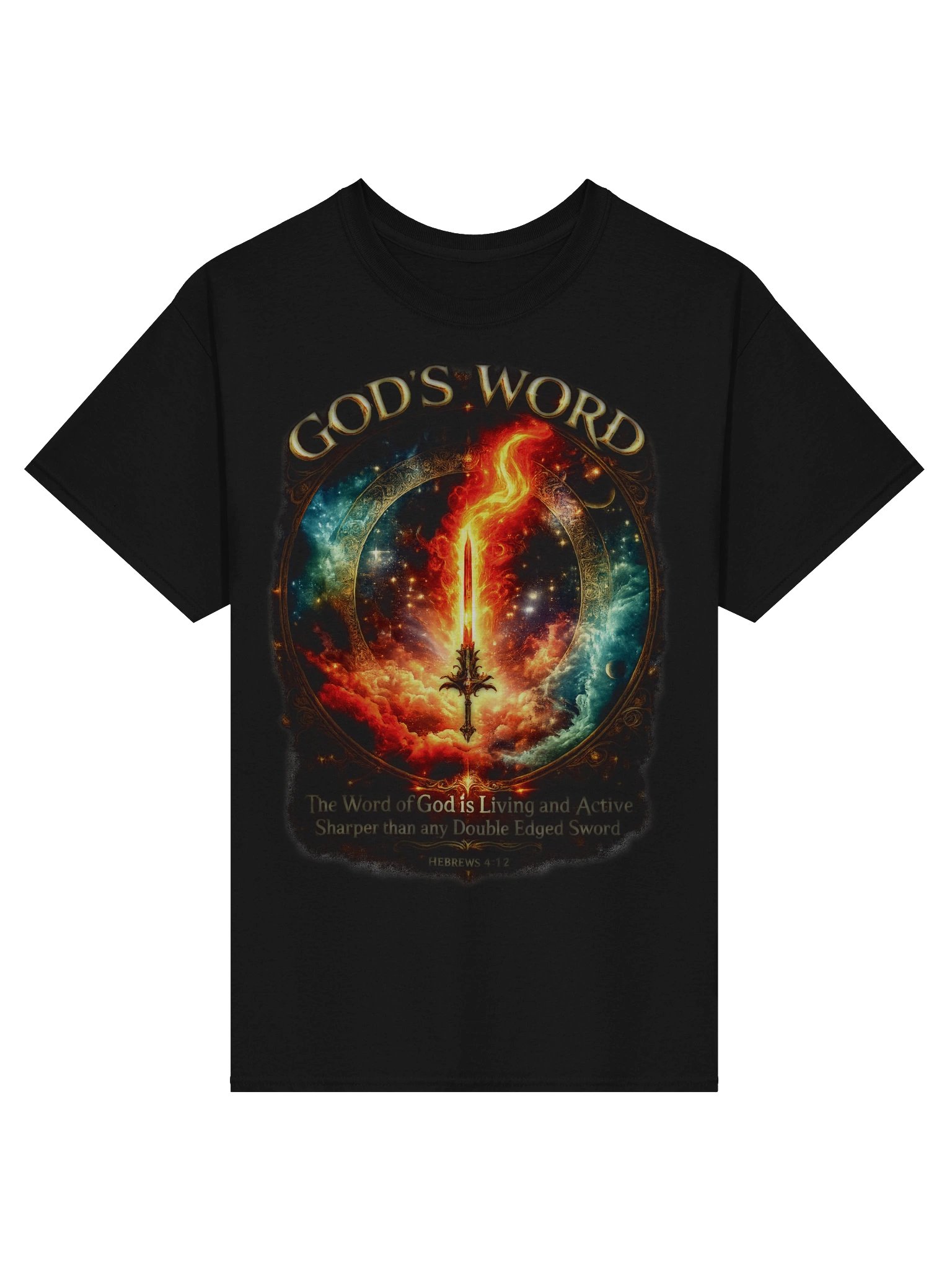 Christian Flaming Sword Shirt - Hebrews 4:12 "Living & Active" Bible Verse Tee Apparel product image (1)