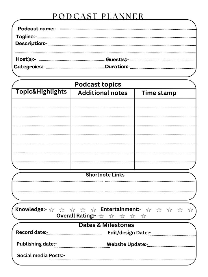“The Complete Podcast Planning Workbook: From Idea to Published Episode” “The Ultimate Podcaster’s Planner: Organize, Record, Edit, and Grow Your Show” product image (1)