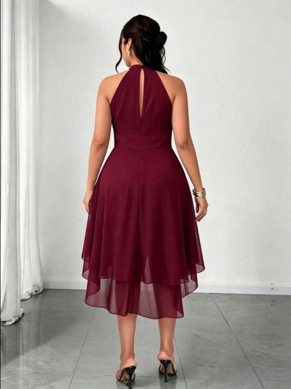 Elenzga Plus Size Round Neck Sleeveless Double Ruffle Hem Asymmetrical Hem Dress product image (9)