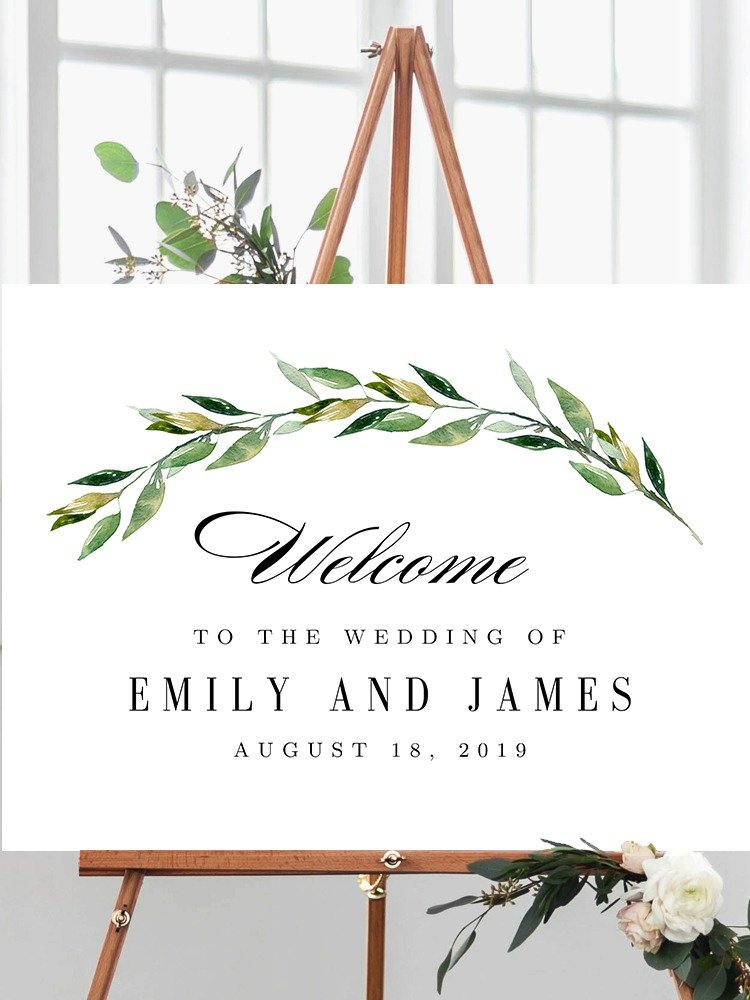 Green Foliage Wedding Welcome Sign Canva Template GFC product image (1)