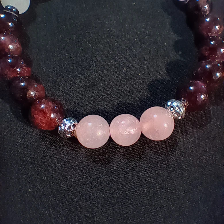 Handmade Grounding Beaded Bracelet | Rose Quartz, Garnet | "Beautiful Balance" product image (2)