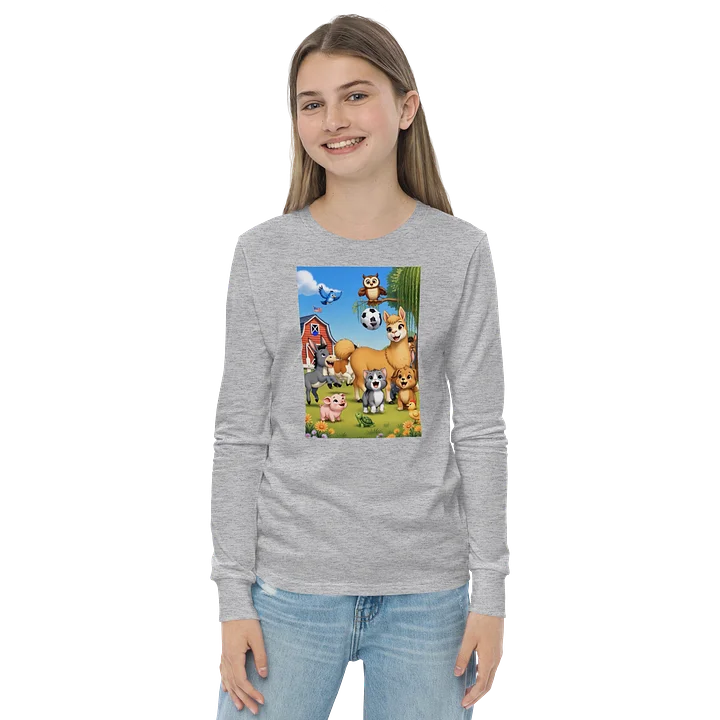 Cute Farm Animal Soccer Cartoon Youth Long Sleeve Tee product image (2)