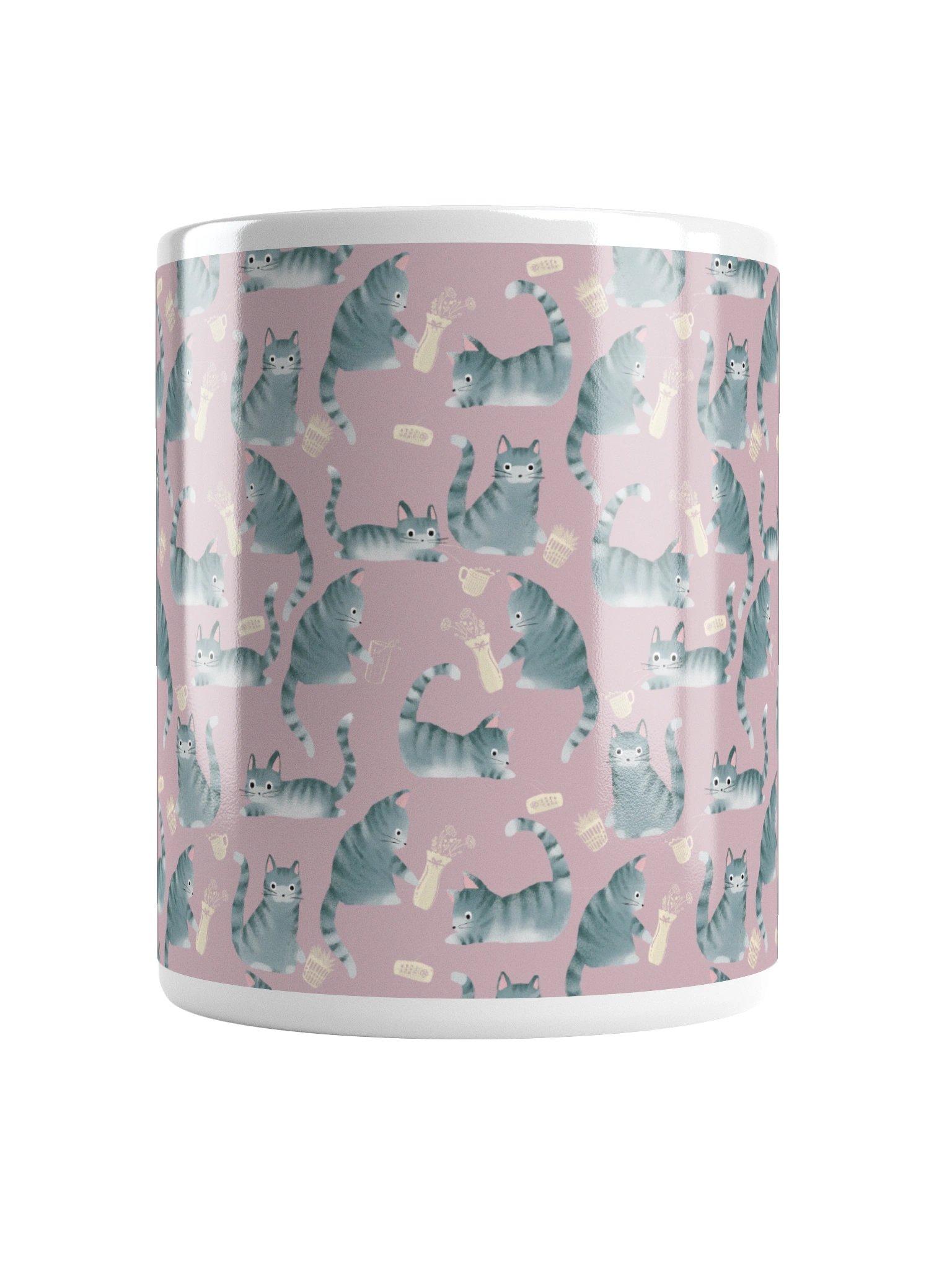 Bad Grey Tabby Cats Knocking Stuff Over Coffee Mug, Pink product image (5)