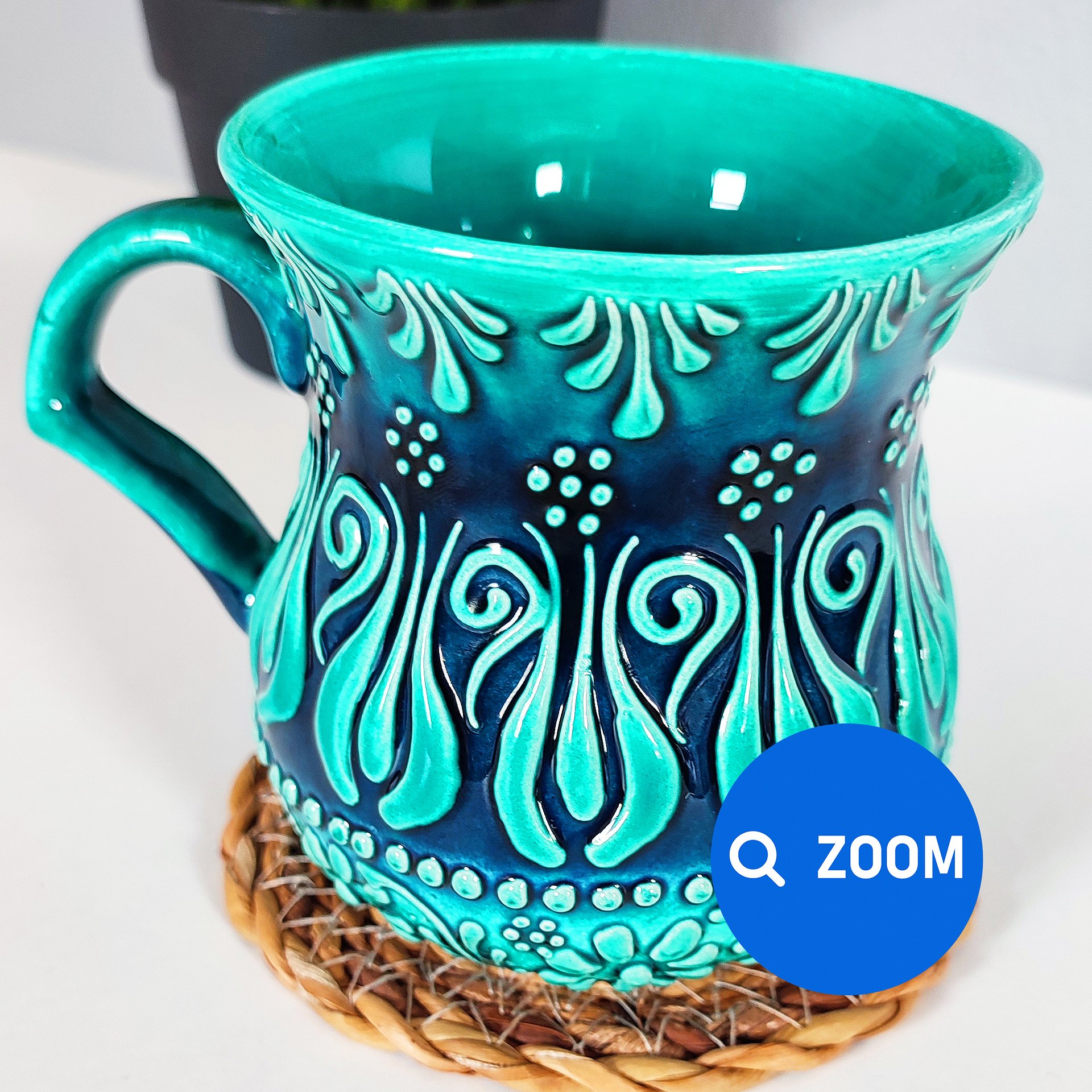 Ceramic milk/ayran cup, turquoise/green/emerald mug — handmade pottery, handmade ceramic, home decor, handmade gift, Turkish ceramic product image (7)