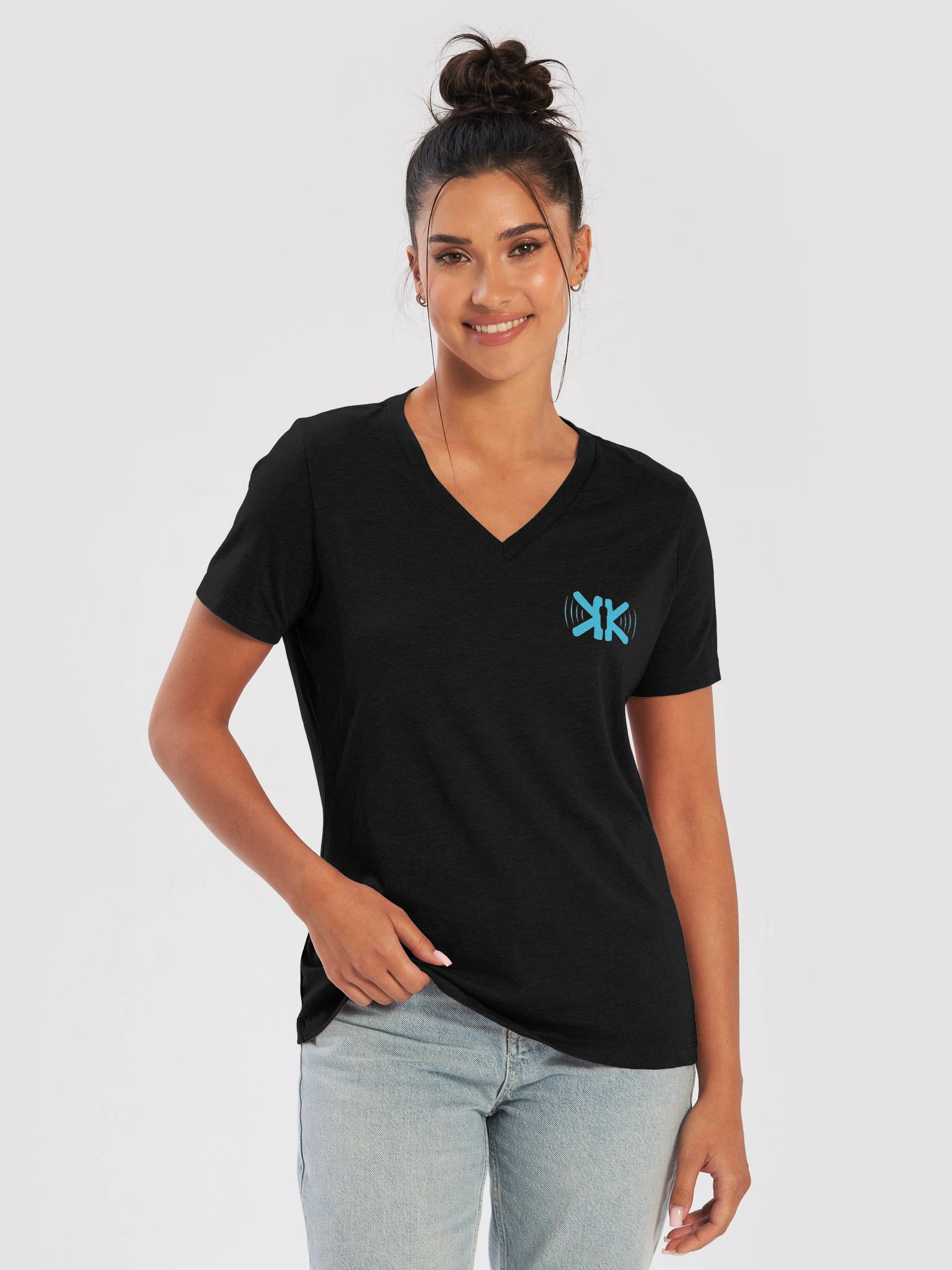 Krank It Up Karaoke Women's Relaxed V-Neck T-Shirt Black product image (9)