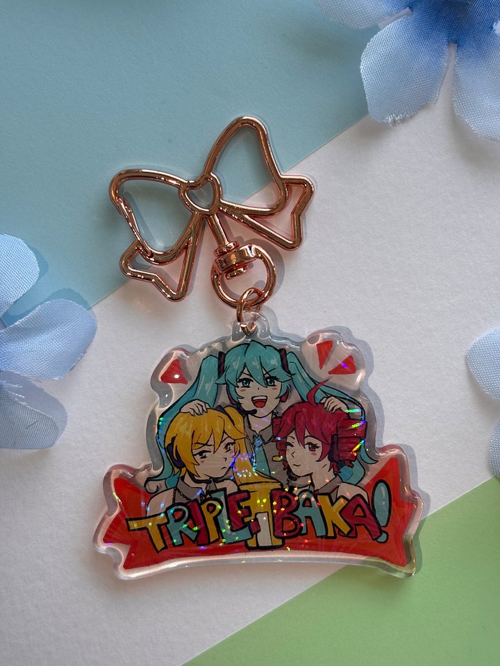 Triple baka holographic keychain product image (1)