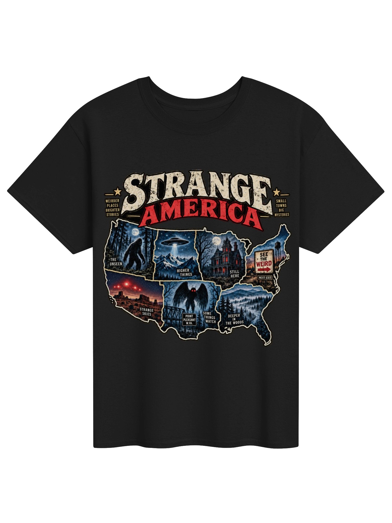 Strange America Road Trip T-Shirt – Cryptid, UFO & Paranormal USA Tee product image (1)