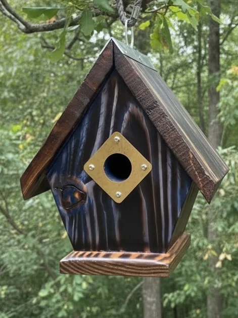 Handcrafted Chickadee & Wren House | Solid ¾” Pine Birdhouse with Copper Portal & Metal Ridge Cap | Rustic Outdoor Garden Décor product image (7)