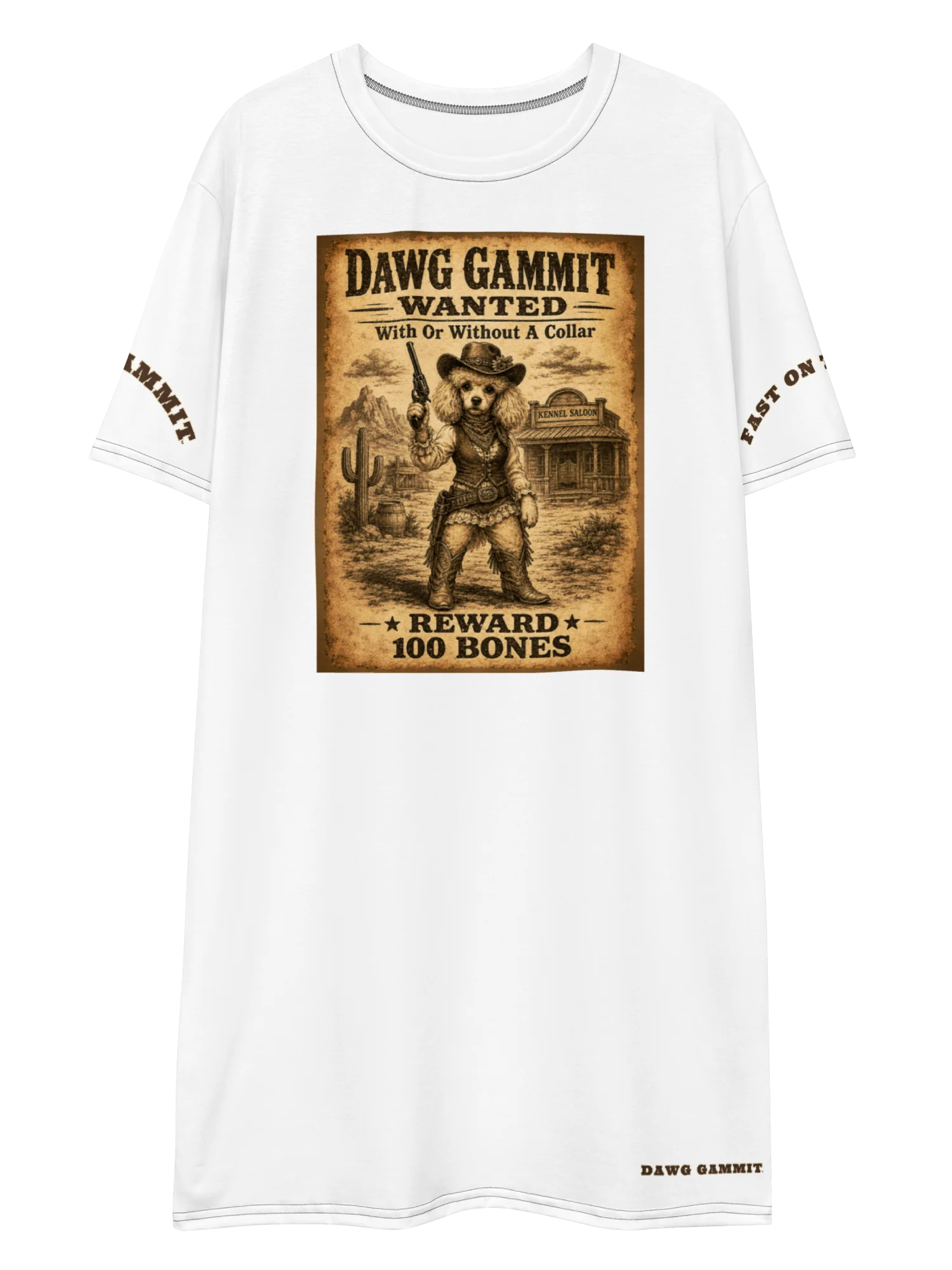 DAWG GAMMIT™ WANTED White Poodle T-shirt Dress product image (1)