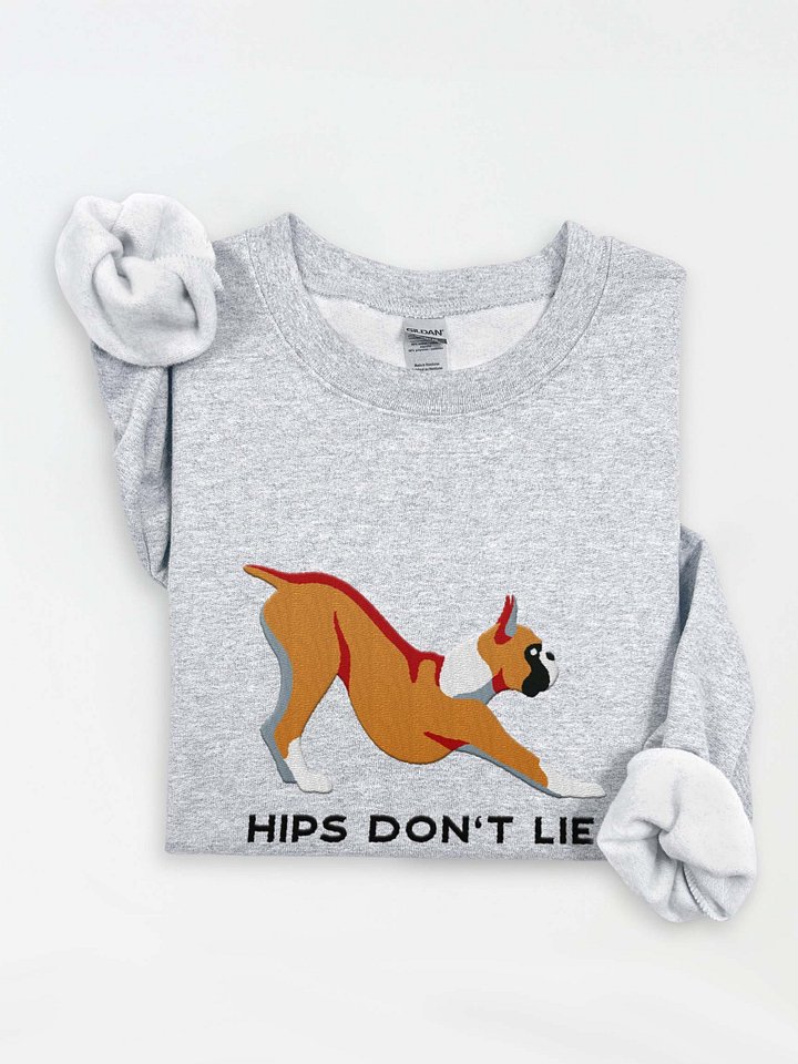 Hips Don't Lie Sweatshirt (Embroidered) of a Boxer(Tan, Cropped Ears) product image (1)