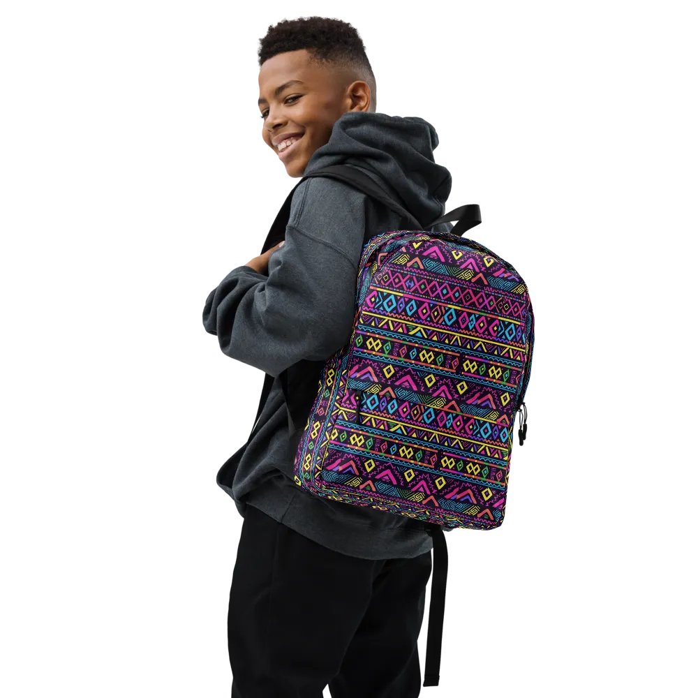 Neon Tribal Geometry Adventure Backpack product image (7)