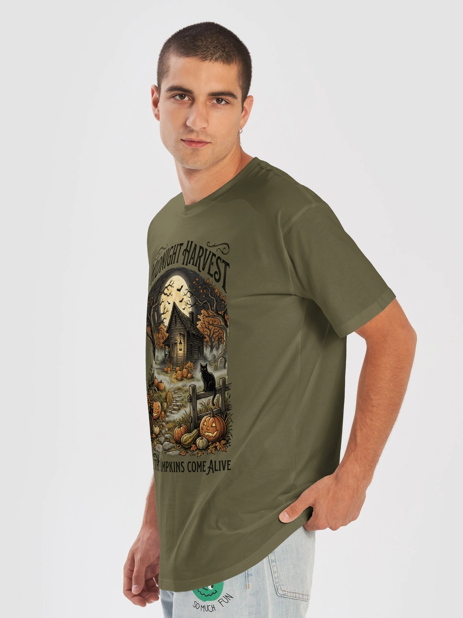 Halloween T-Shirt – Vintage Pumpkin & Haunted Farmhouse – Unisex product image (5)
