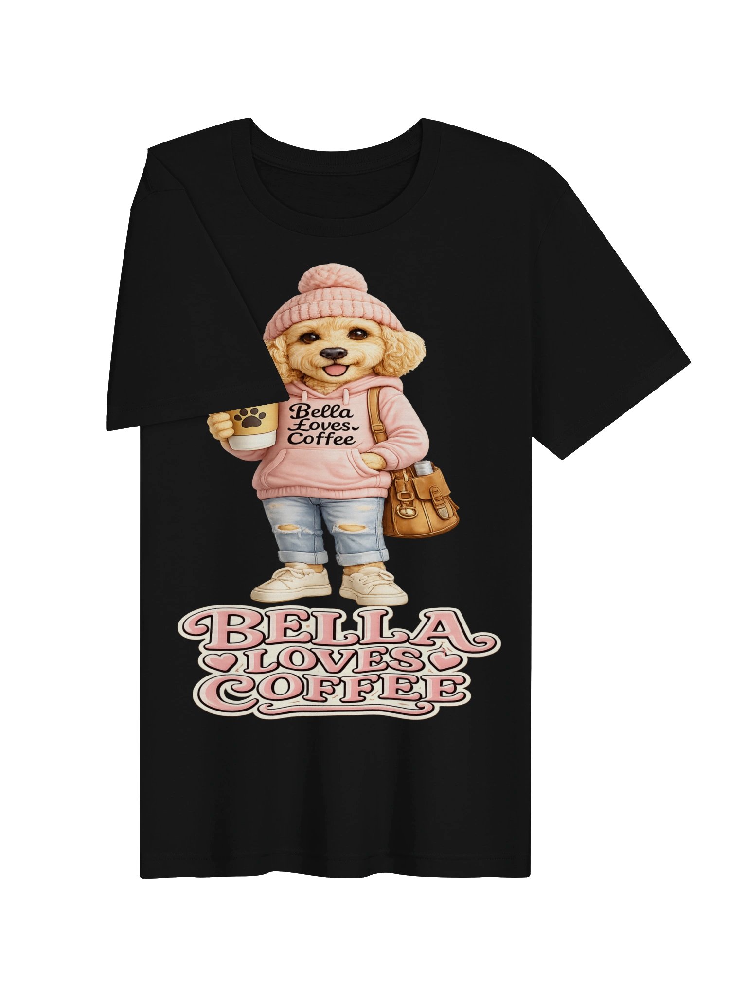 Bella Loves Coffee – Cute Doodle Dog Adult Tee product image (3)