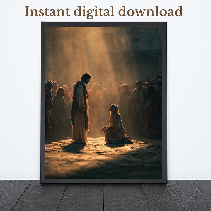 He Who Is Without Sin – Biblical Jesus Wall Art Printable, Digital Download product image (1)