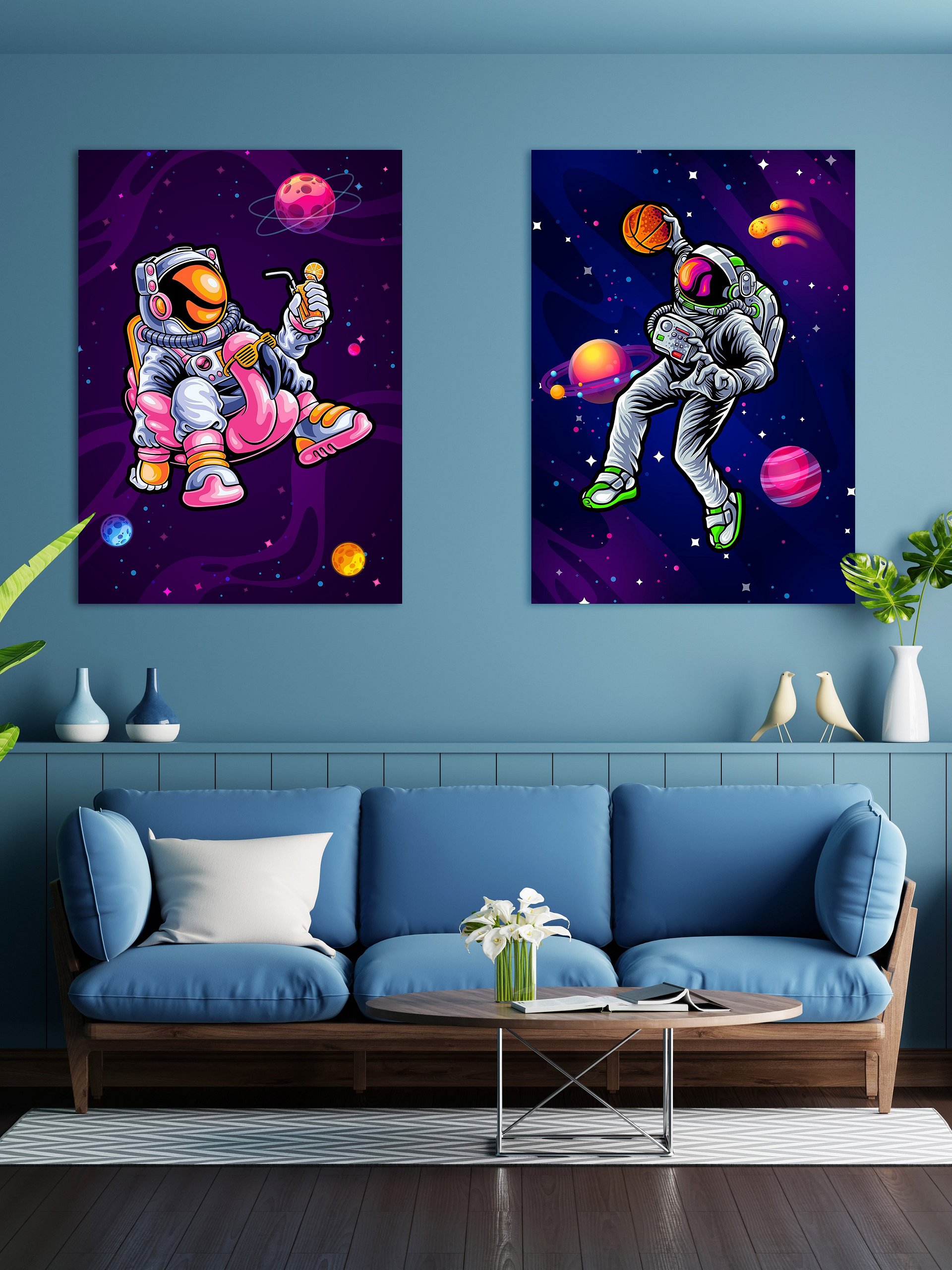 Relaxing astronaut in space — space poster, synthwave space, neon space, aesthetic poster product image (2)