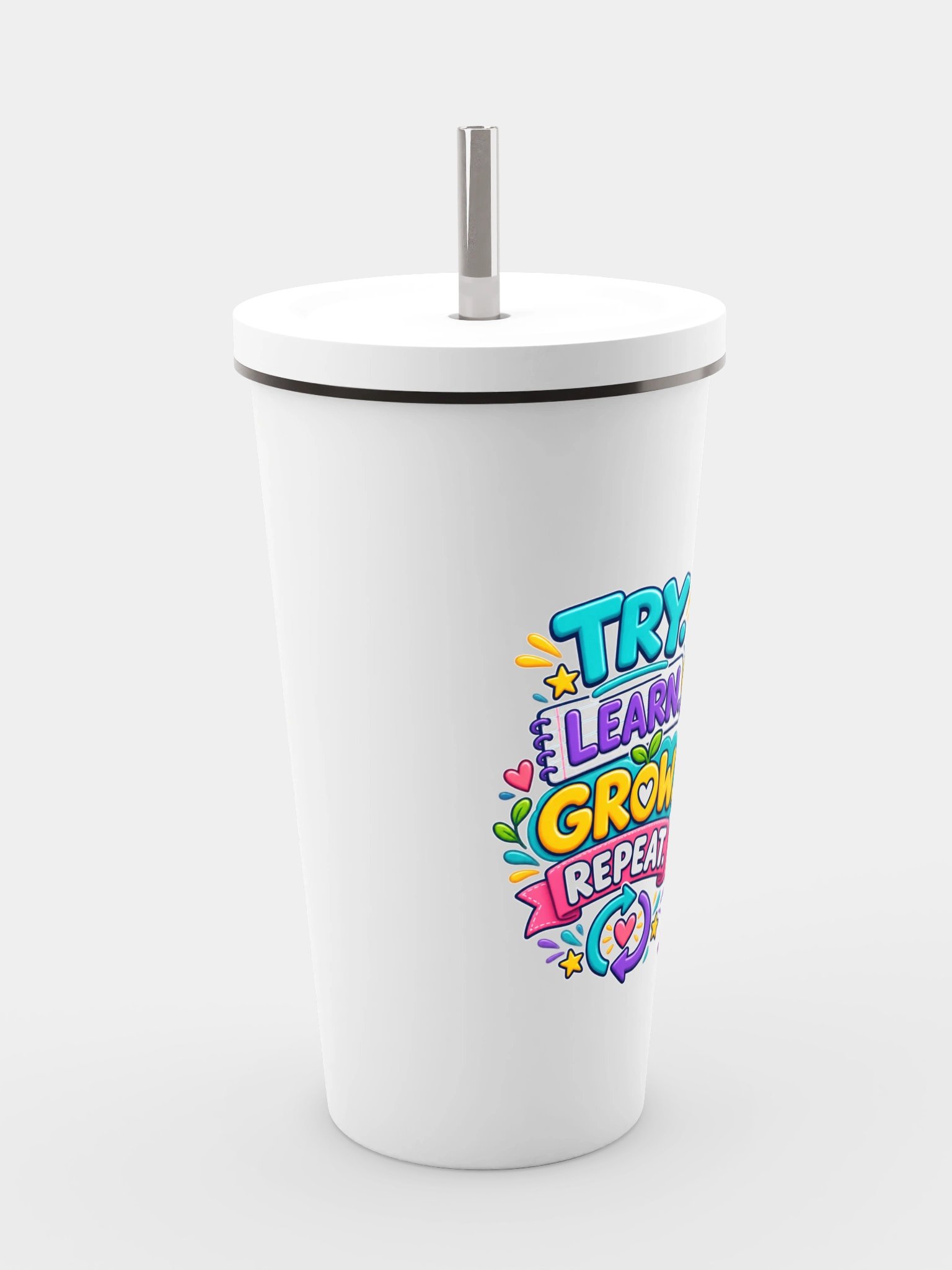 Stainless Steel Insulated Inspirational Tumbler with a Straw - Try. Learn. Grow. Repeat. product image (4)
