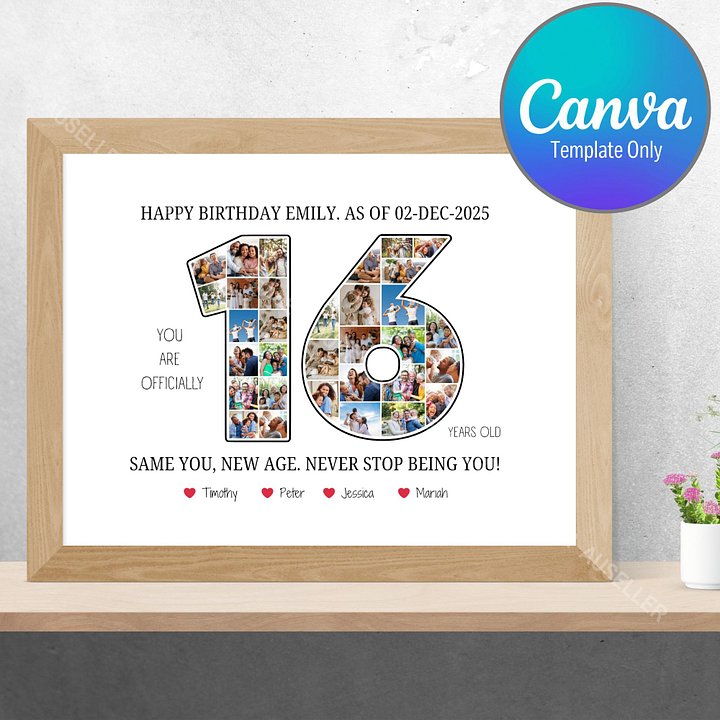 16th Birthday Photo Collage Poster - Canva Template product image (1)