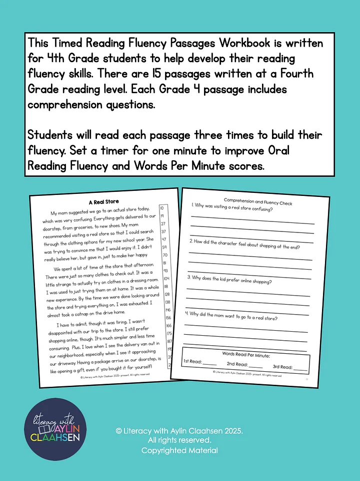 Timed Reading Fluency Passages for 4th Grade product image (2)