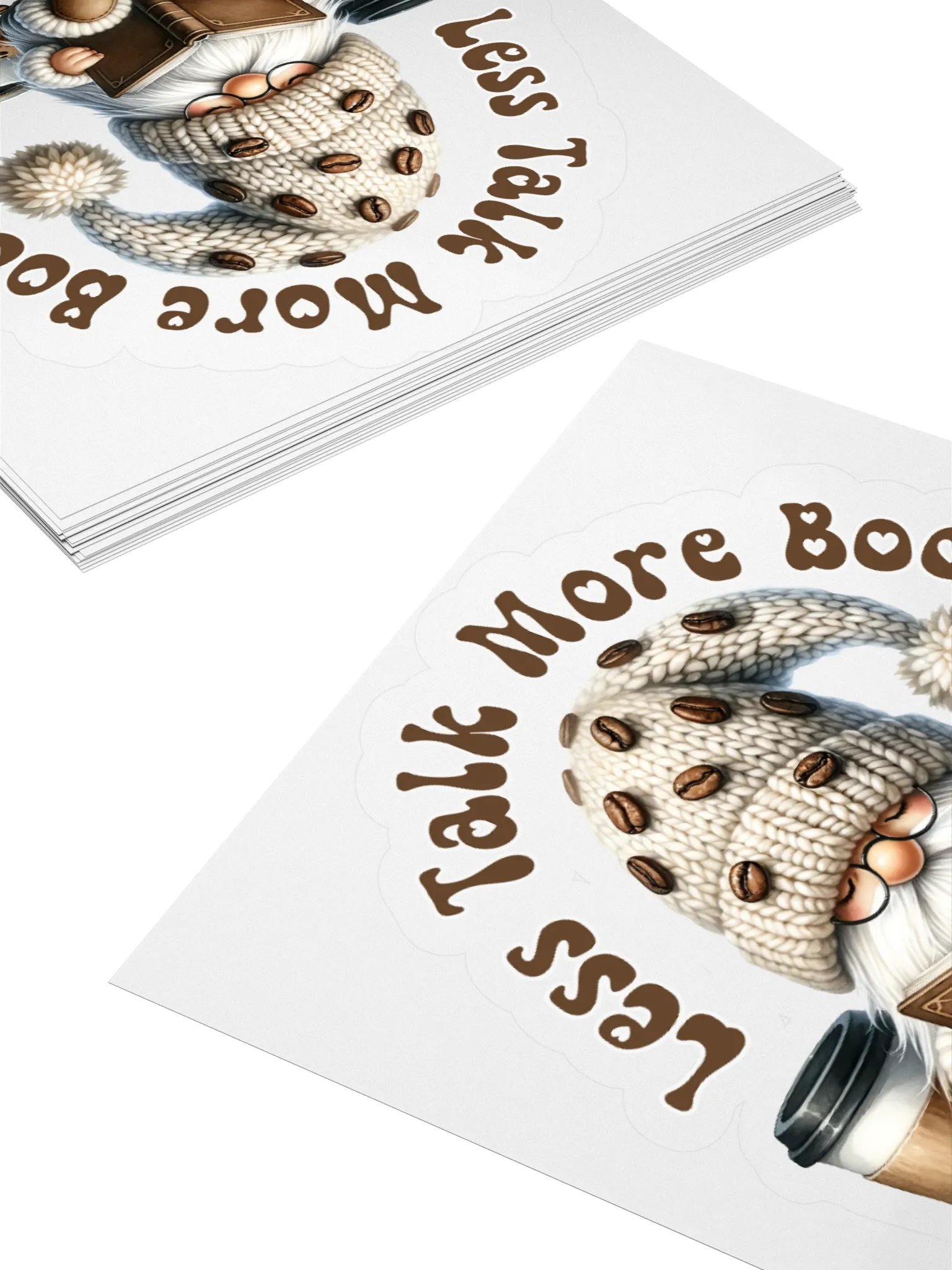 Coffee Gnome Less Talk More Books Extra Coffee Kiss Cut Stickers product image (12)