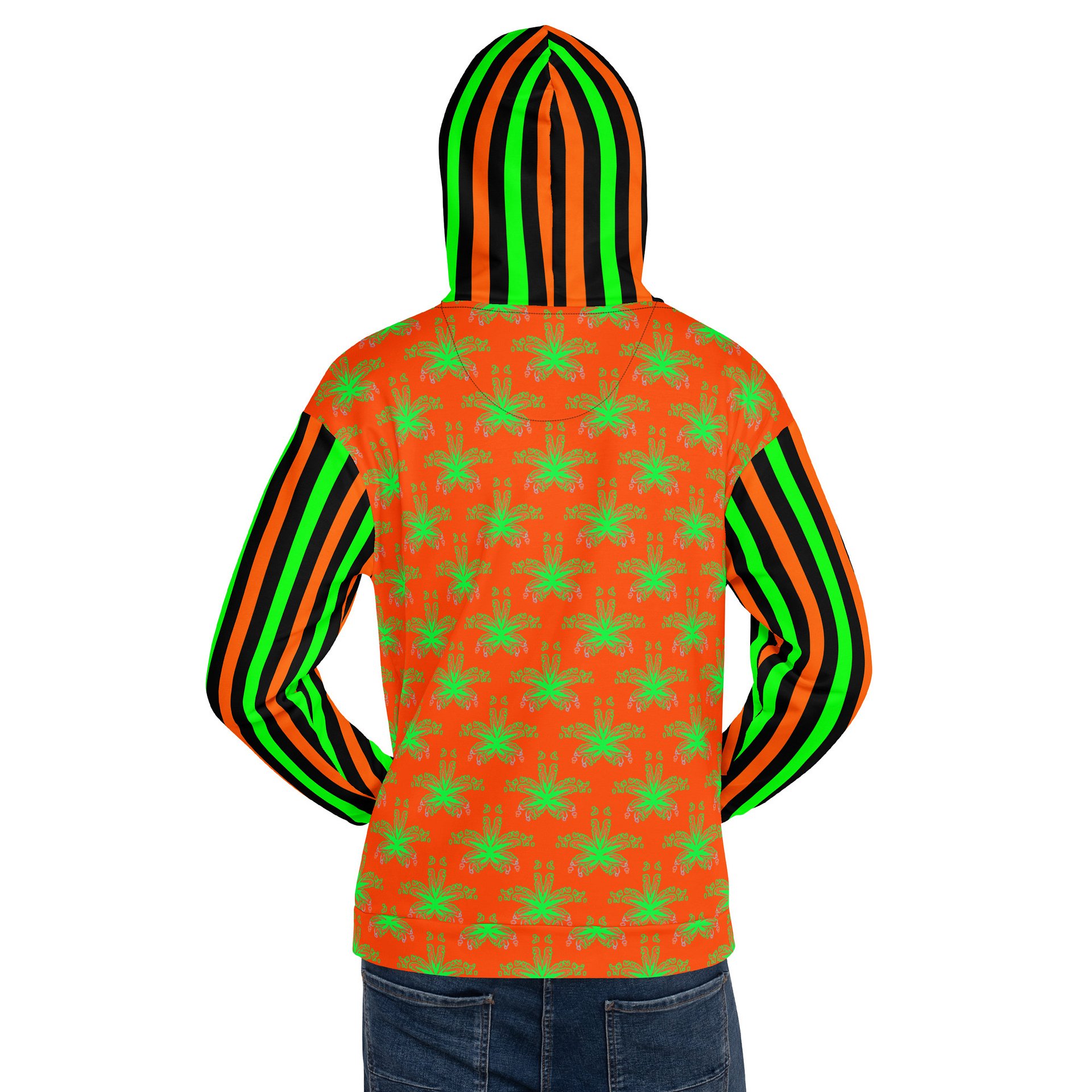 Weed Halloween Hoodie, Cannabis Circus Stripe Clowncore Clothing, Pot Leaf 420 Fall Festival Fashion, Black Orange Neon Green Stoner Clothes product image (10)