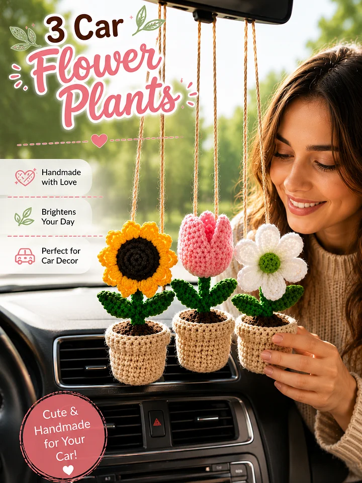 3 Crochet Car Flower Plants Pattern product image (1)