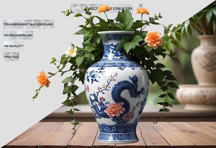 Azure Dragon Vase – Elegance in Bloom PNG product image (2)