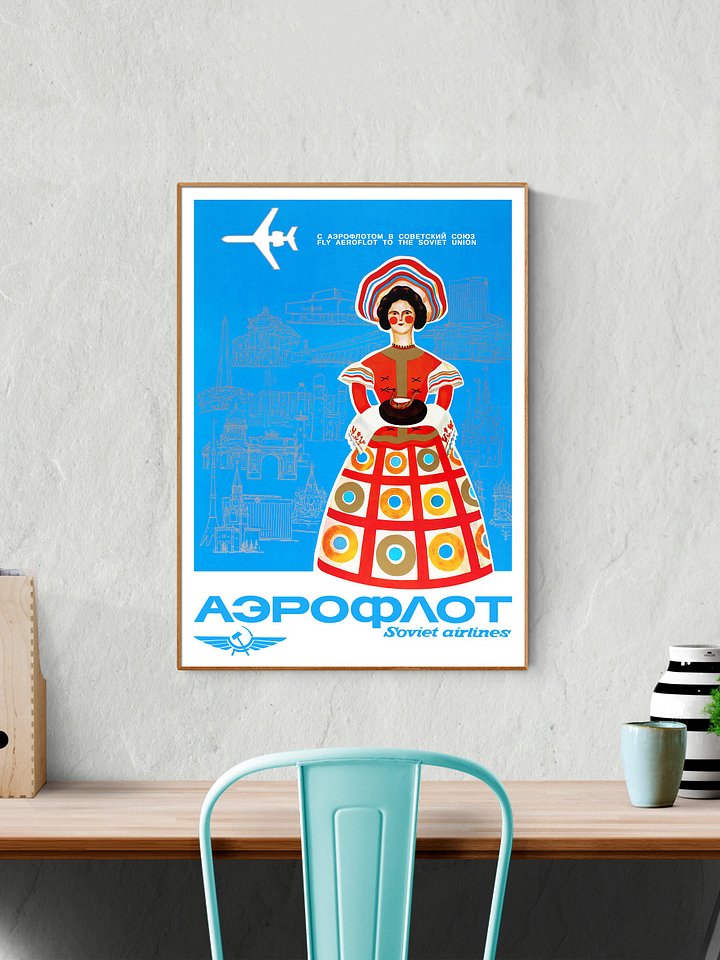 Aeroflot, USSR 1980, Airlines retro travel — vintage travel poster product image (2)