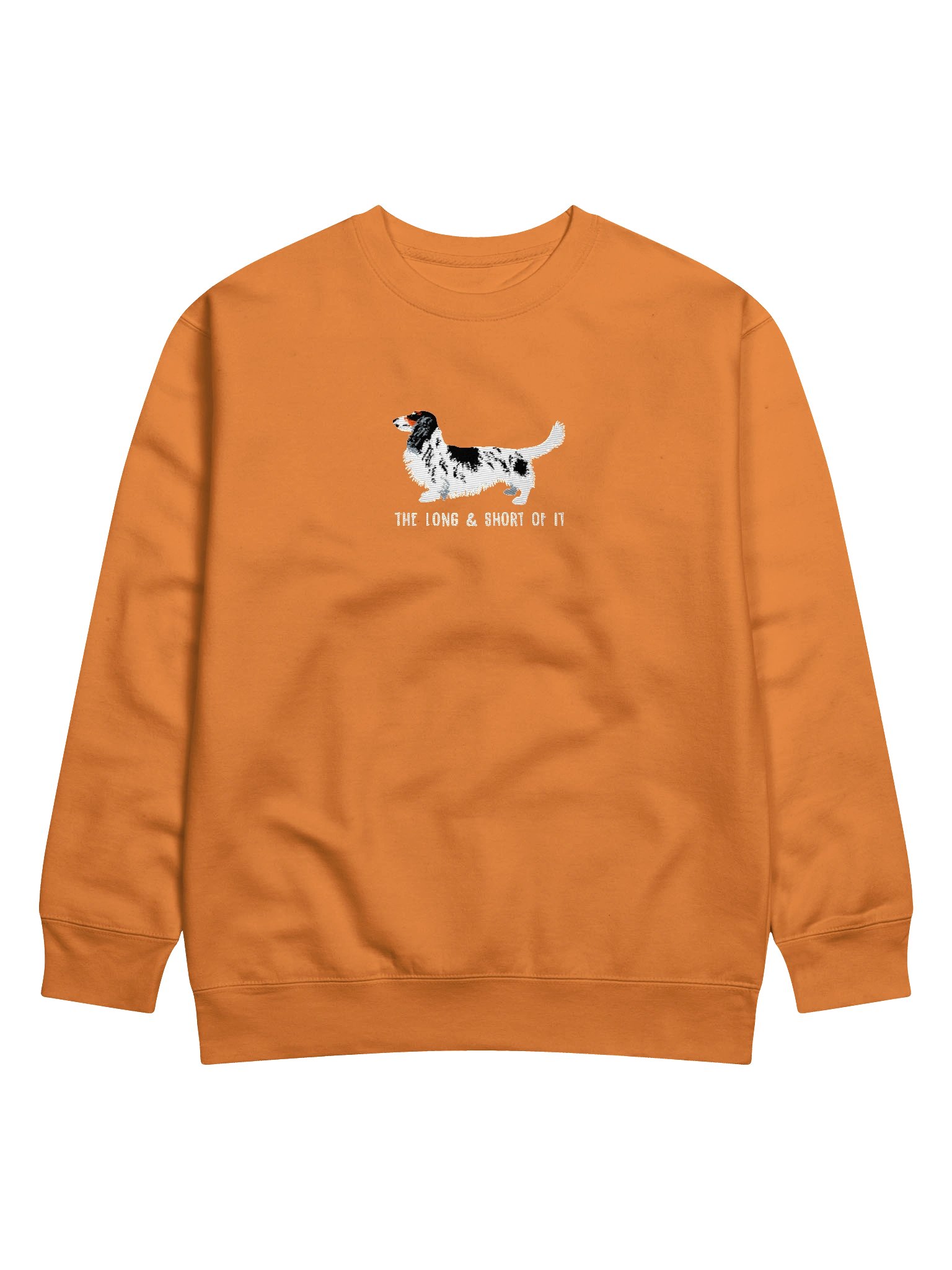 The Long & Short of It Sweatshirt (Embroidered) of a Longhaired Dachshund(Pied Black & White) product image (43)