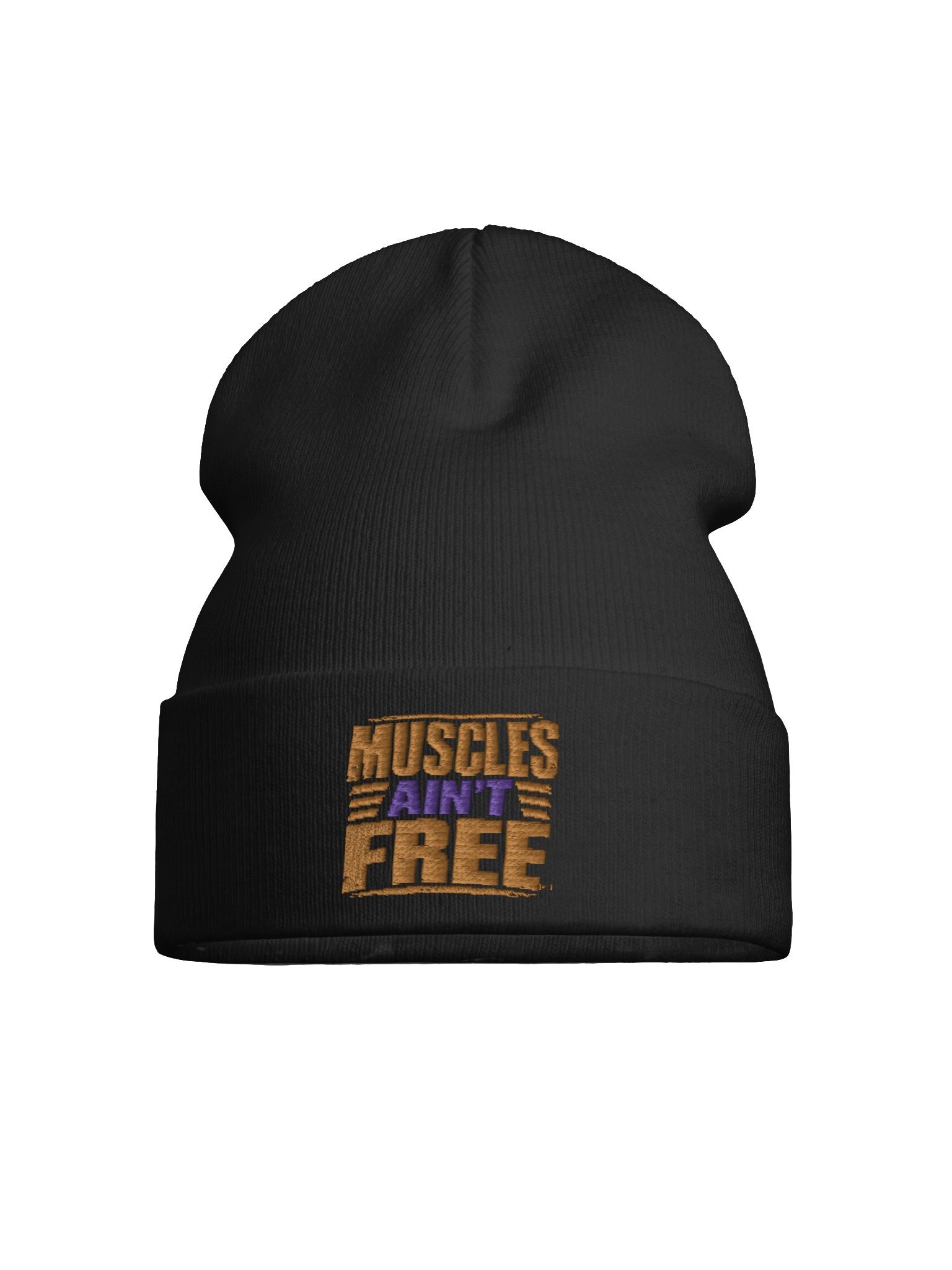 The "Muscles Ain't Free" Royal Gold & Purple Knit Beanie (Otto Cap) product image (2)