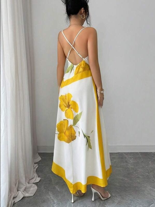 ADLEST Women's Romantic Vacation Outgoing Wear Spaghetti Strap Floral Print Dress, Spring/Summer product image (2)