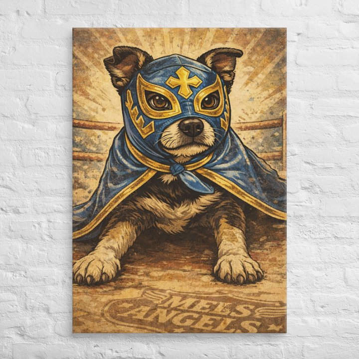 Lucha Libre Dog Canvas Wall Art – Mexican Wrestling Mask Dog Vintage Style Pet Decor product image (1)