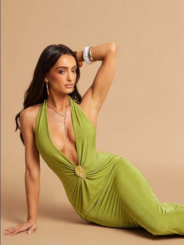 ADLEST V-Neck Metallic Ruffles Sexy And Elegant Women's Dress, Sleeveless Design, Elegant Formal Wear, Bridesmaid Dress, Wedding, Beach Vacation Wear, Date/Outing/Nightclub Party/Party Dress product image (5)