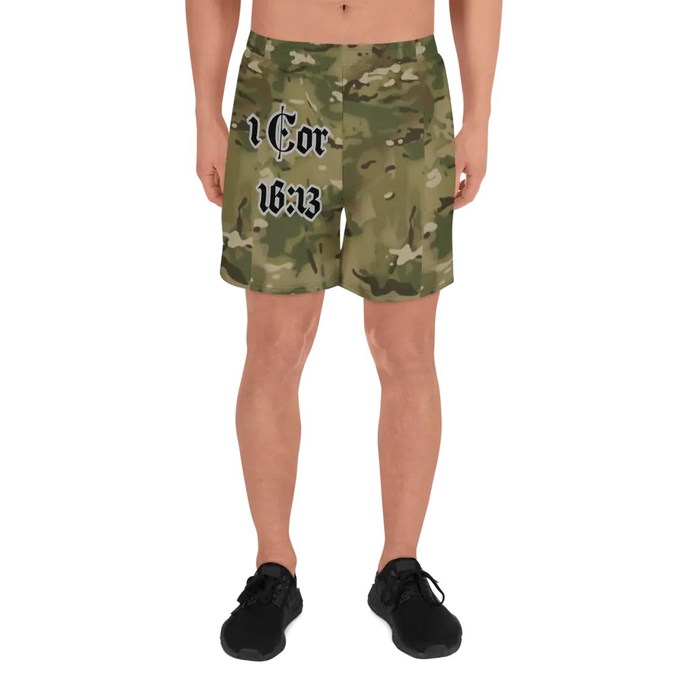 Faithful Camo: 1 Corinthians 16:13 Unisex Athletics Shorts - Multicam product image (5)