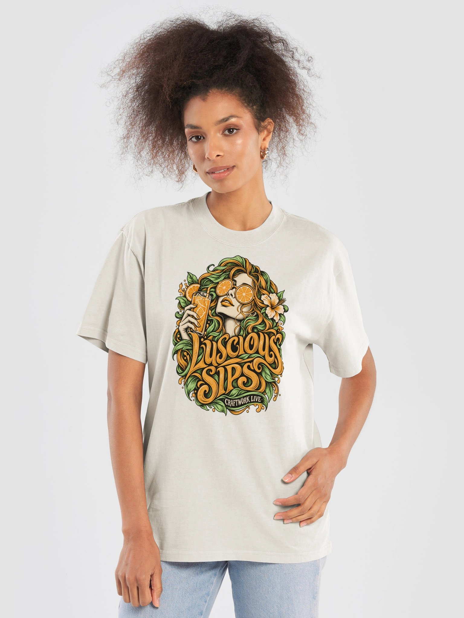 LUSCIOUS SIPS — Women’s Oversized Kombucha Graphic T-Shirt product image (5)