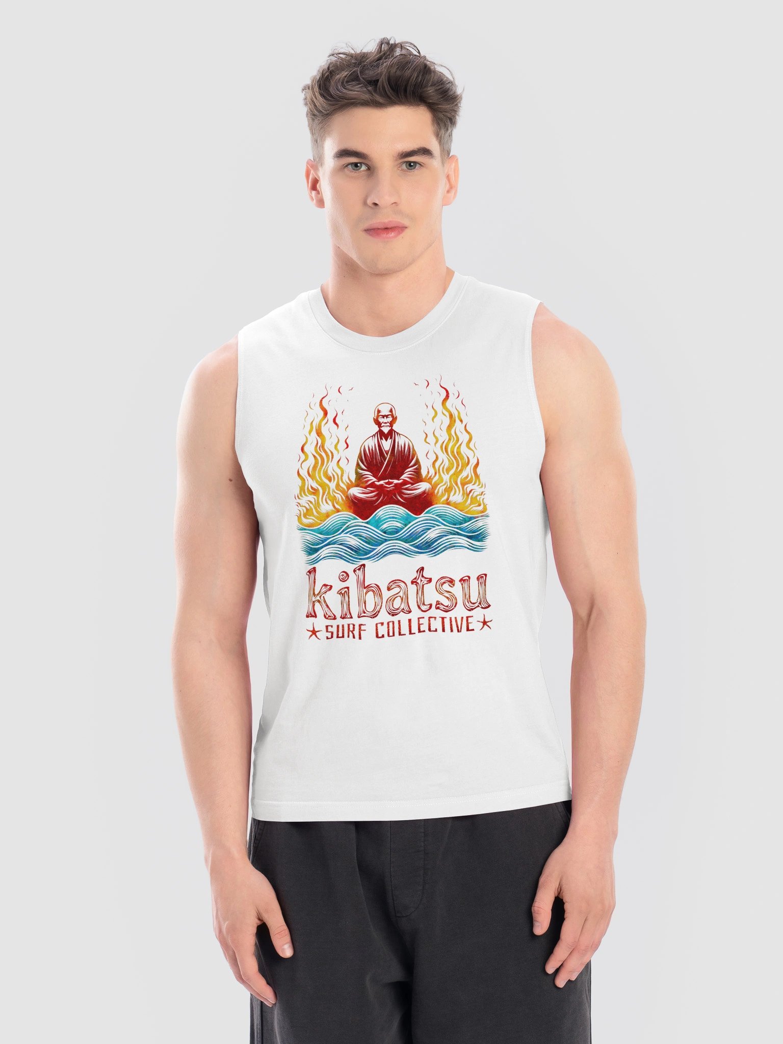 Kibatsu Surf Collecive Fire Monk Ocean Zen Muscle Vest Tank Top product image (7)