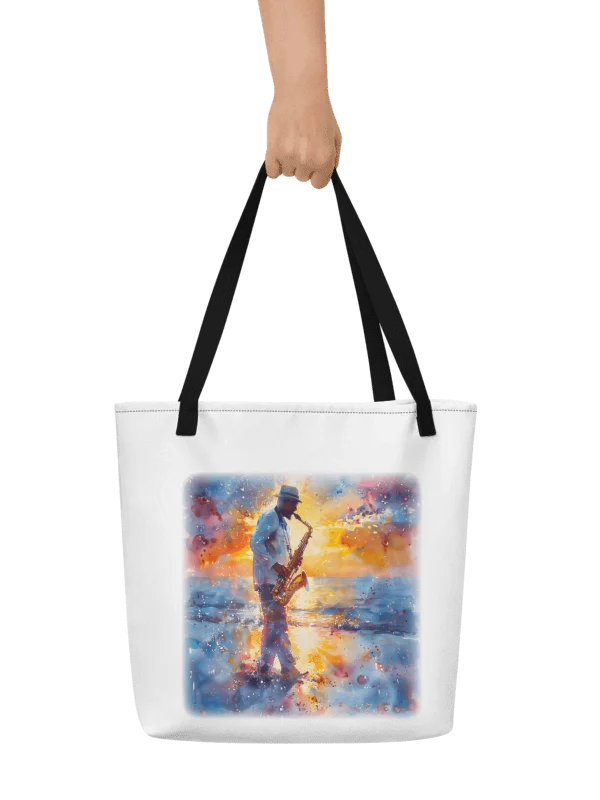 Sax on the beach tote bag with pocket product image (3)