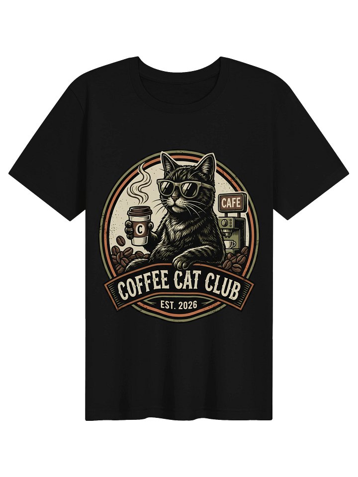Coffee Cat Club T-Shirt - Cool Black Cat with Sunglasses Vintage Cafe Tee product image (7)