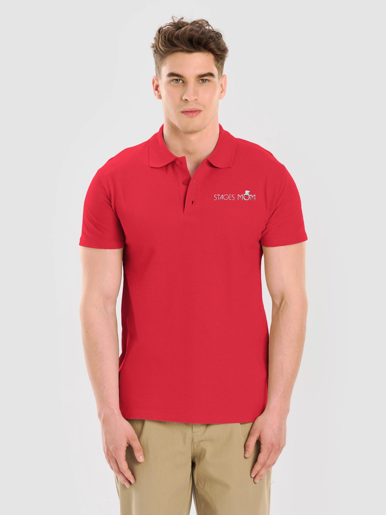 Unisex Dark Polo Shirt - White Embroidered "Stages Mom" product image (9)