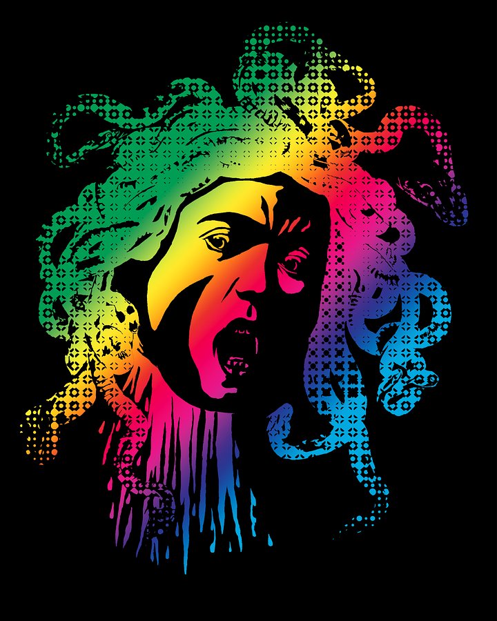 Rainbow Halftone Medusa on Dark - Print product image (1)
