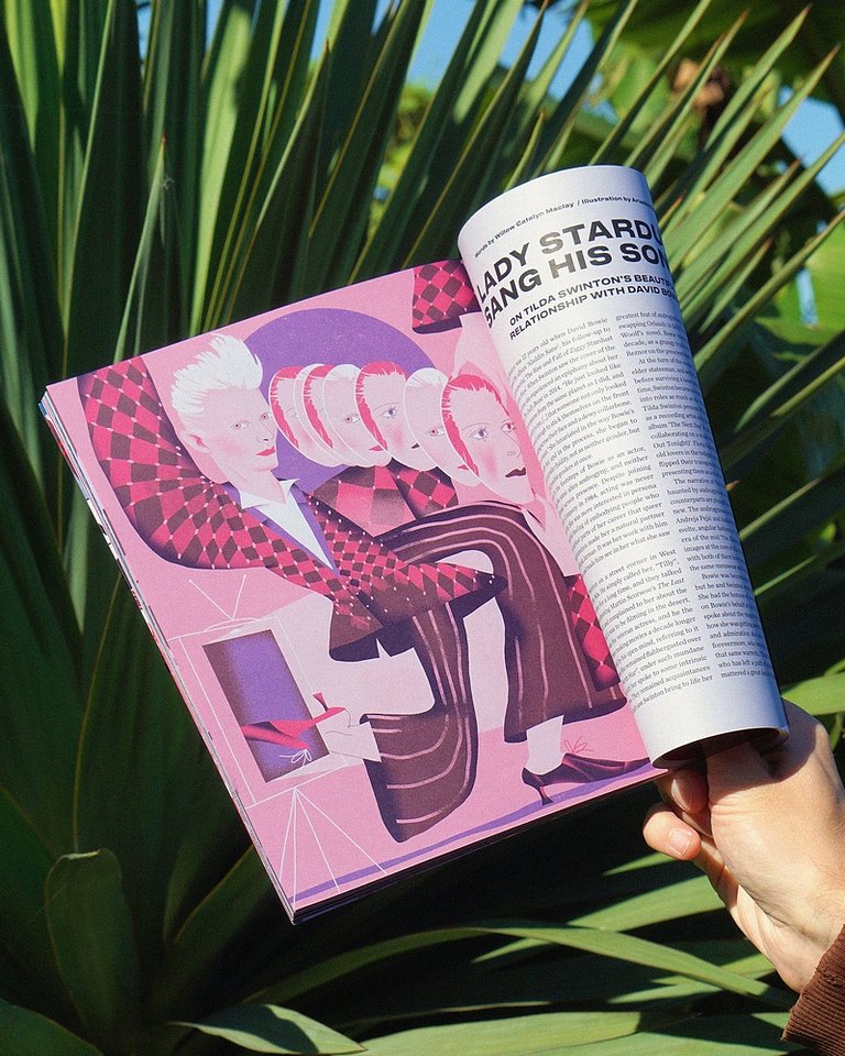 Tilda Swinton in Little White Lies magazine - Editorial illustrations by Ariadna Sysoeva