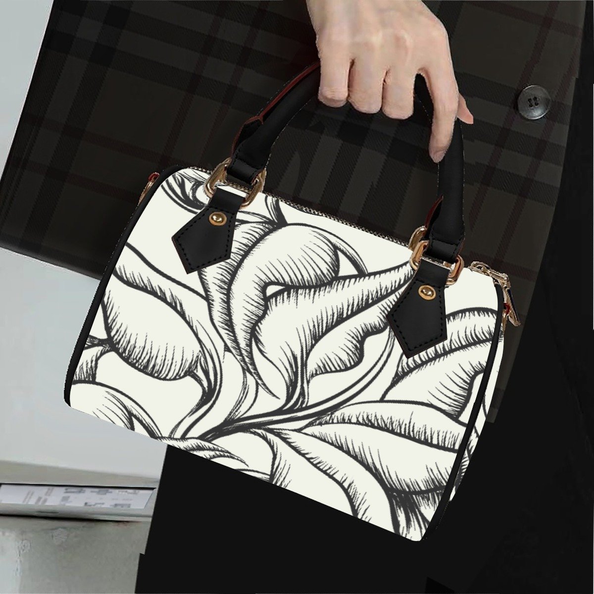 Monochrome Botanical Luxe Handbag product image (1)