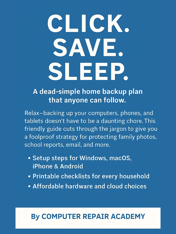 CLICK. SAVE. SLEEP. - The No-Geek Plan for Bulletproof Home Backups Ebook product image (2)